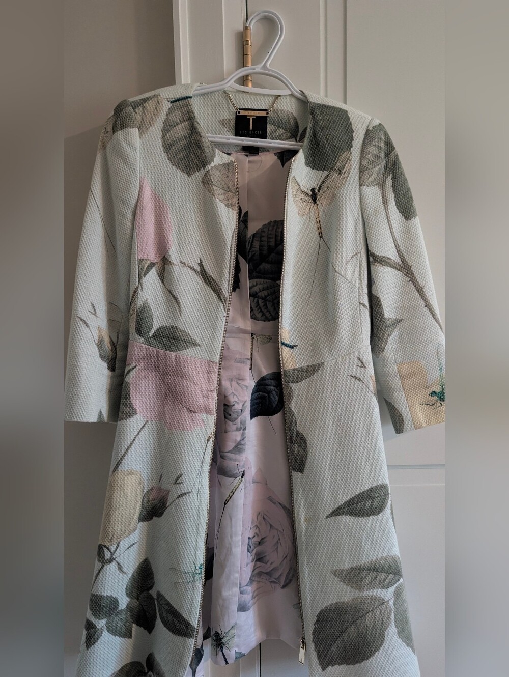 Ted Baker Teal And Pink Textured Zip Up Dress - Picture 4 of 5
